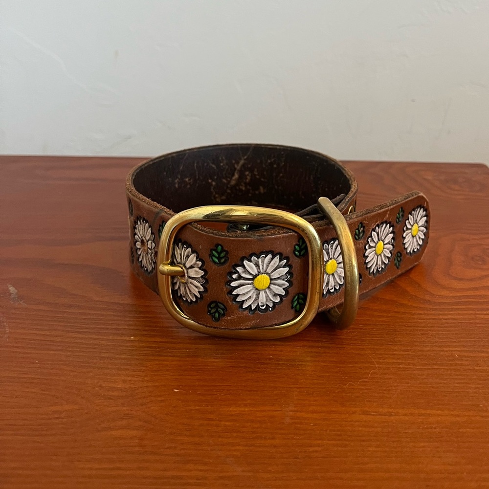 Genuine Leather Sunflower Dog Collar